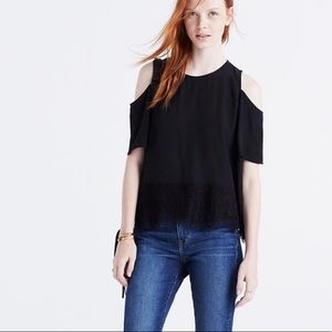 Madewell Black Lace-Edge Cold Shoulder Top